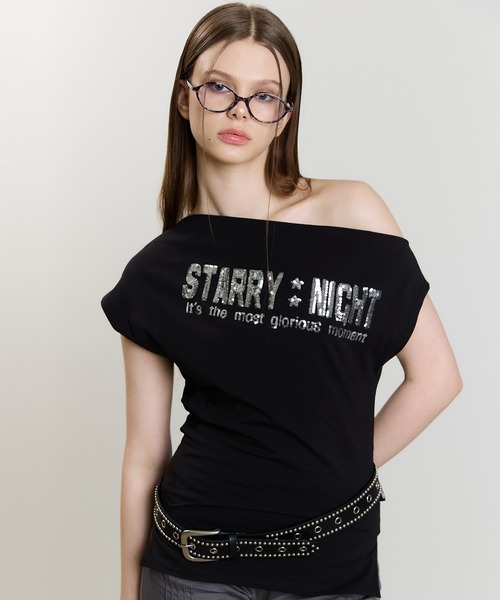tシャツ SM SPANGLE OFFSHOULDER TEE レディース
