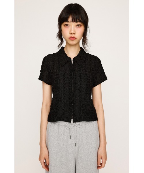 tシャツ FRONT ZIP JQ TOPS フロントジップ ジャガード トップス 半袖 夏服 レディース SLY tシャツ FRONT ZIP JQ TOPS フロントジップ ジャガード