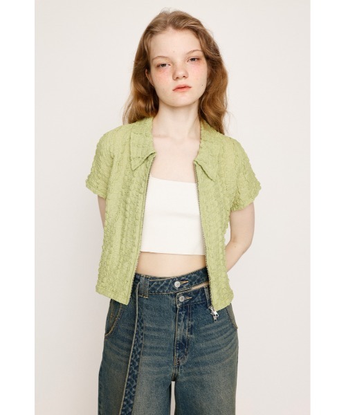 SLY tシャツ FRONT ZIP JQ TOPS フロントジップ ジャガード