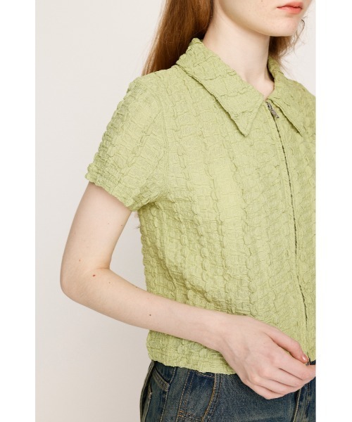 PLEASE 売れ筋商品|||プリーズ Tシャツ トップス レディース Tops Green SLY tシャツ FRONT ZIP JQ TOPS フロントジップ ジャガード
