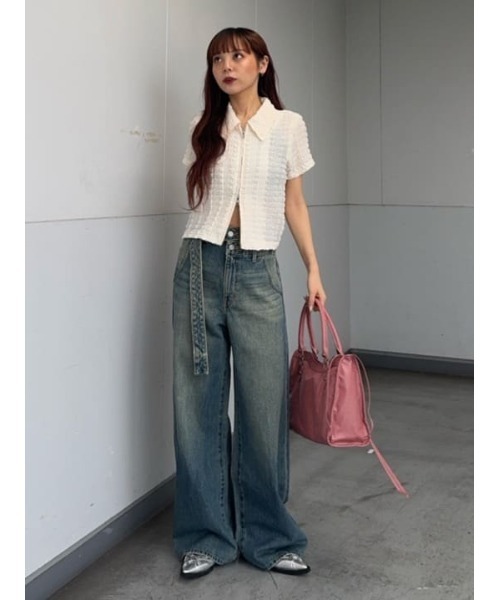 tシャツ FRONT ZIP JQ TOPS フロントジップ ジャガード トップス 半袖 夏服 レディース SLY tシャツ FRONT ZIP JQ TOPS フロントジップ ジャガード