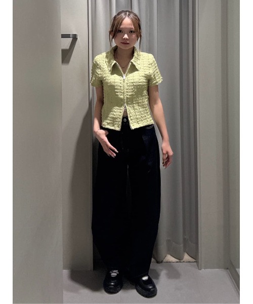 tシャツ FRONT ZIP JQ TOPS フロントジップ ジャガード トップス 半袖 夏服 レディース SLY tシャツ FRONT ZIP JQ TOPS フロントジップ ジャガード