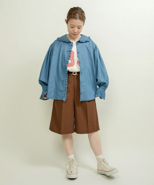 ブラウス シャツ ライトオンスデニム フリルセーラーシャツブラウス レディース CHILD WOMAN ブラウス シャツ ライトオンスデニム フリル