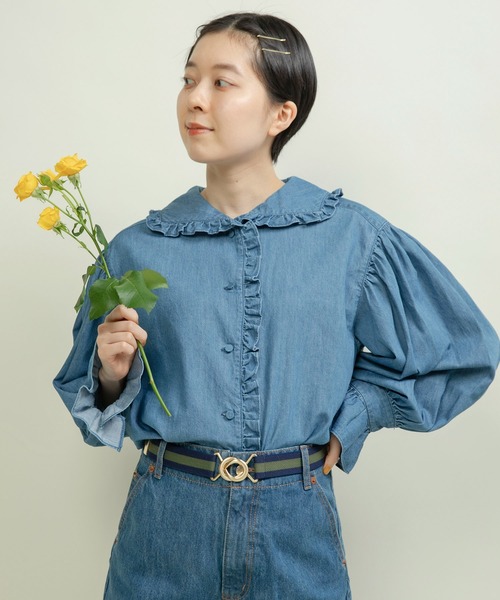 ブラウス シャツ ライトオンスデニム フリルセーラーシャツブラウス レディース CHILD WOMAN ブラウス シャツ ライトオンスデニム フリル