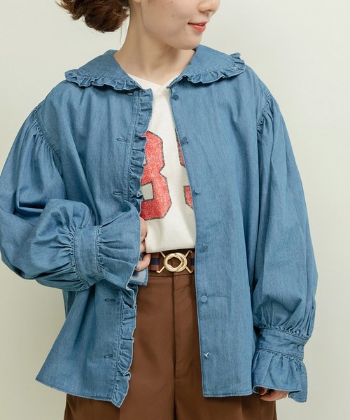 ブラウス シャツ ライトオンスデニム フリルセーラーシャツブラウス レディース CHILD WOMAN ブラウス シャツ ライトオンスデニム フリル