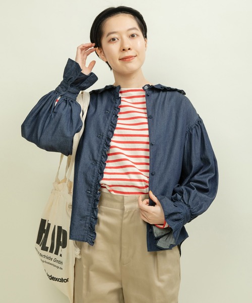 ブラウス シャツ ライトオンスデニム フリルセーラーシャツブラウス レディース CHILD WOMAN ブラウス シャツ ライトオンスデニム フリル