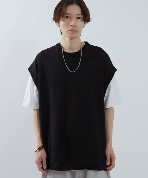 theory luxe リネン100% プルオーバー ニット ベスト ジレ improves ベスト ジレ コットンリネン ビッグ ニットベスト