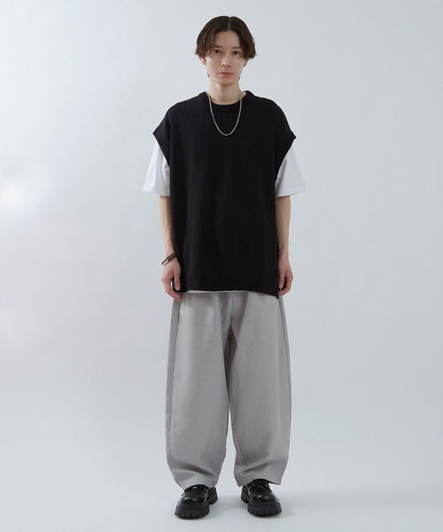 beauty&youth コットンニットベスト ブラックグレーミックス beauty&youth コットンニットベスト ブラックグレーミックス