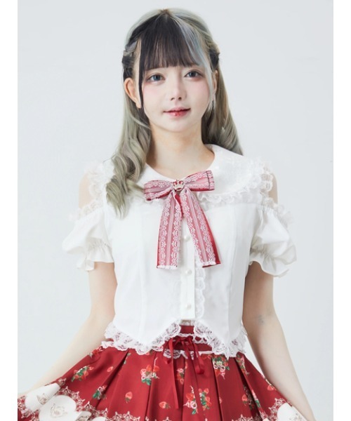 Ank Rouge ブラウス シャツ 肩あきおリボンブラウス レディース