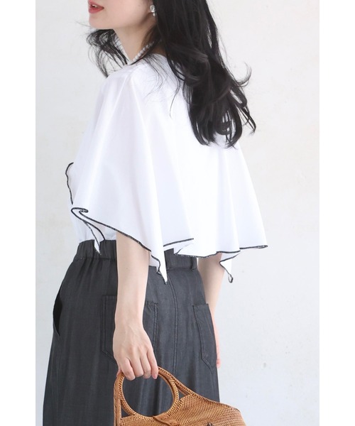 tシャツ 二の腕隠しのひらひらケープ風カットソートップス レディース