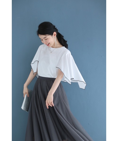 tシャツ 二の腕隠しのひらひらケープ風カットソートップス レディース cawaii tシャツ 二の腕隠しのひらひらケープ風カットソー