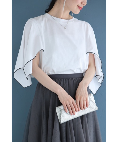 tシャツ 二の腕隠しのひらひらケープ風カットソートップス レディース cawaii tシャツ 二の腕隠しのひらひらケープ風カットソー
