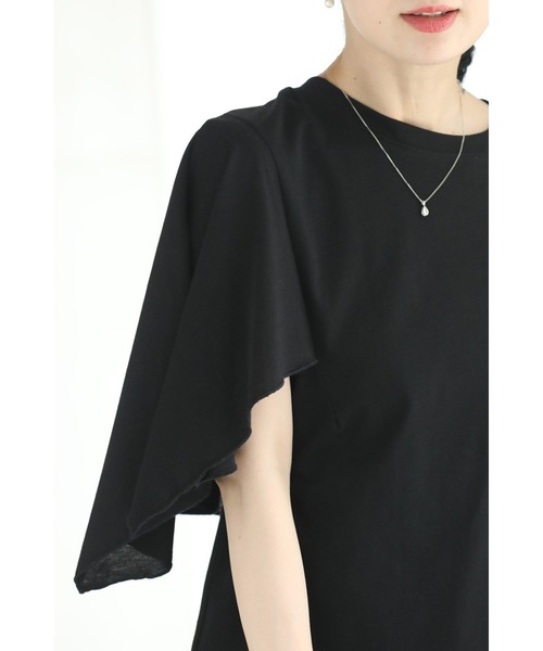 cawaii tシャツ 二の腕隠しのひらひらケープ風カットソー