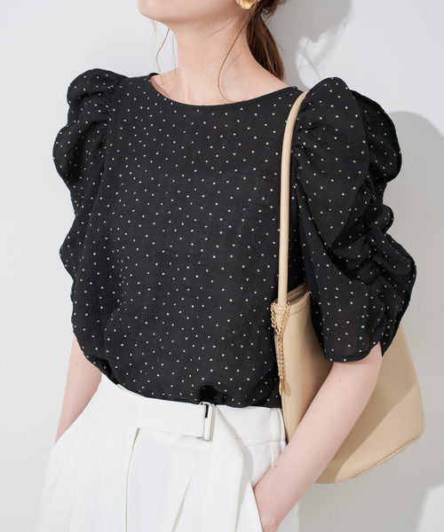 SLOBE IENA ブラウス シャツ シアードット袖ボリュームブラウス