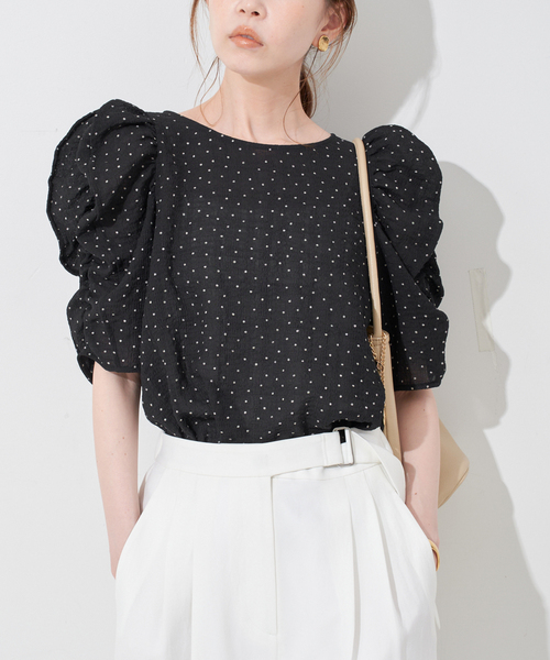 SLOBE IENA ブラウス シャツ シアードット袖ボリュームブラウス