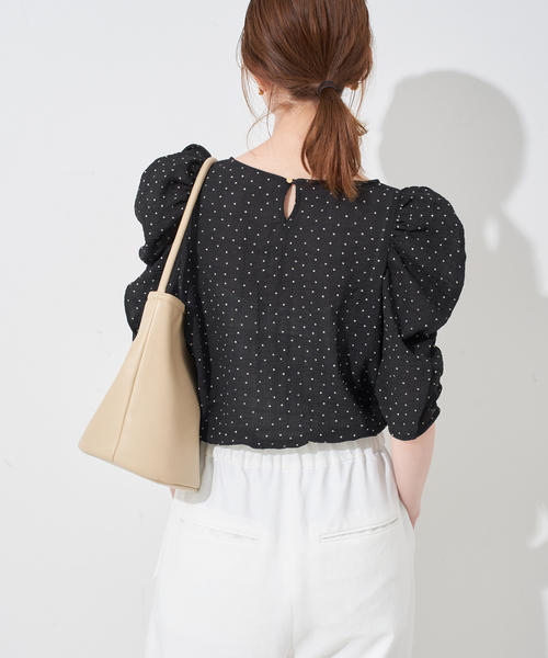 SLOBE IENA ブラウス シャツ シアードット袖ボリュームブラウス