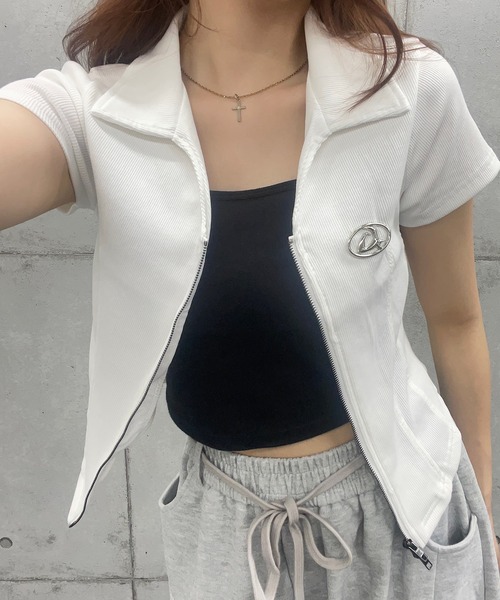 Roger&Raw tシャツ プレート付きダブルジップリブトップス