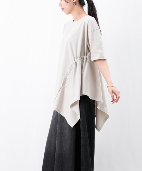tシャツ LC/LLL アシンメトリーギャザーTシャツ/変形シルエットTシャツ レディース LADY LUCK LUCA tシャツ LC/LLL アシンメトリーギャザーTシャツ