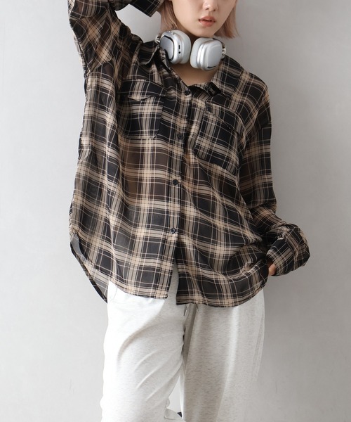 【値下げ】spick and span シアーチェック2wayシャツ セール】シアーチェック2WAYシャツ（シャツ/ブラウス）｜Spick
