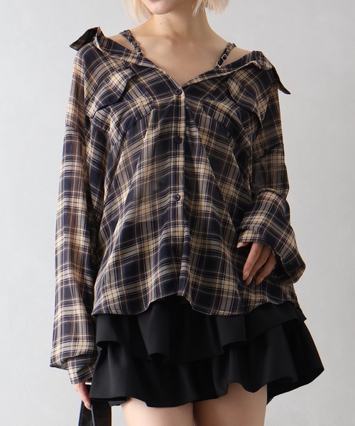 sacai フレア Aライン シアーブラウス チェックシャツ ホワイト sacai フレア Aライン シアーブラウス チェックシャツ ホワイト