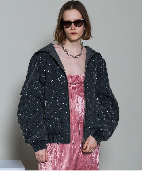 パーカー 「25AW PRE-ORDER」Diamond Beads Embroidery Denim Hoodie/ダイヤビーズエンブロイダリーデニ