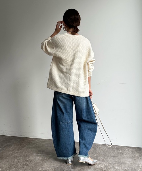 「DouDou」 ダメージ加工デニムパンツ 38 サックスブルー レディース