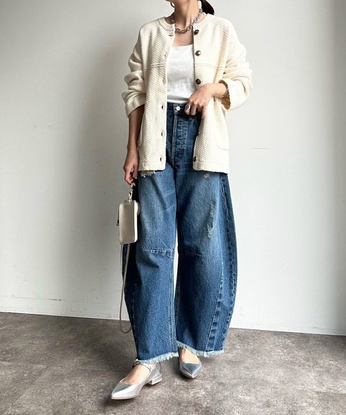 「DouDou」 ダメージ加工デニムパンツ 38 サックスブルー レディース