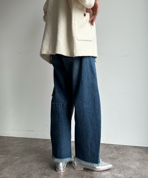 「DouDou」 ダメージ加工デニムパンツ 38 サックスブルー レディース