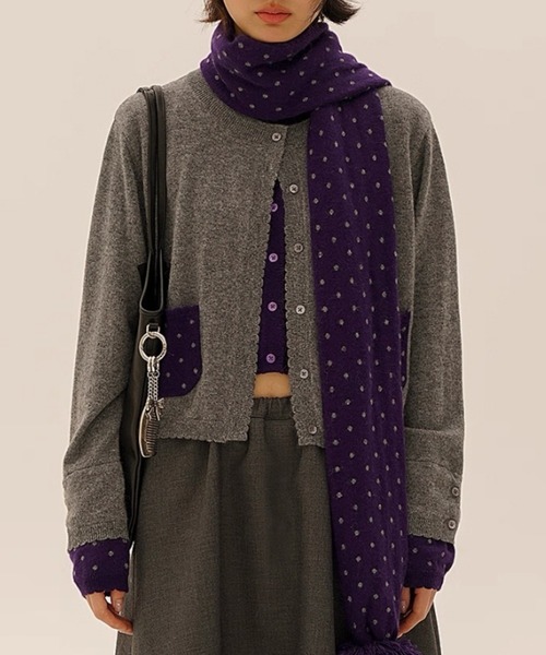 特別セール⭐︎新品アビステ　フードカーディガン　ウール混パープル×グレー 特別セール⭐︎新品アビステ フードカーディガン ウール混パープル