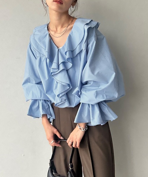 新品試着のみ✨ 定価3.3万円 デパリエ 23SS ラッフルブラウス フリル36 NOGLE ブラウス シャツ 「NOGLE/ノグル」2wayフリルラッフルブラウス