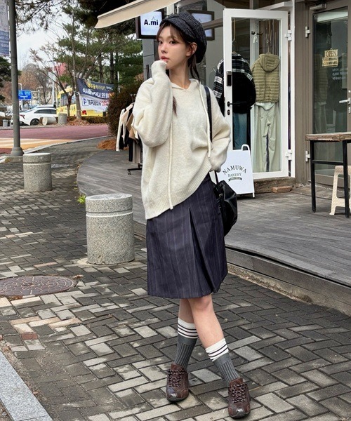 スカート 「Vini」ストライプ クラッシック プリーツスカート