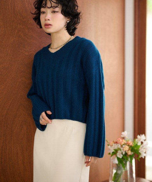 ニット セーター wool wide lib short knit /ウールワイドリブ