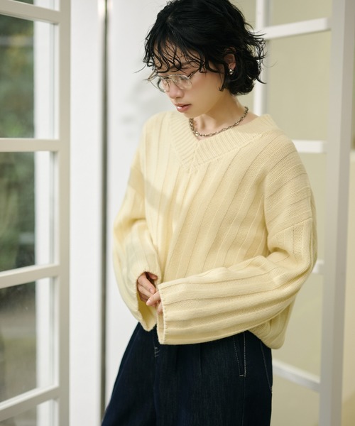 ニット セーター wool wide lib short knit /ウールワイドリブ