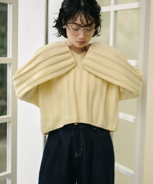 ニット セーター wool wide lib short knit /ウールワイドリブ