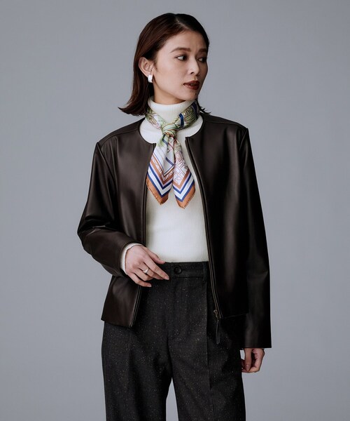 美品　アンタイトル　ノーカラー　ライダースジャケット　ラムレザー　ブラック　L UNTITLED（アンタイトル） 美品 定価39.900円□UNTITLED ラムレザー