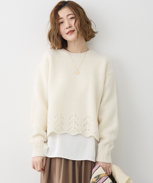 23区（ニジュウサンク） ニット セーター 「洗える」レーシーヘム
