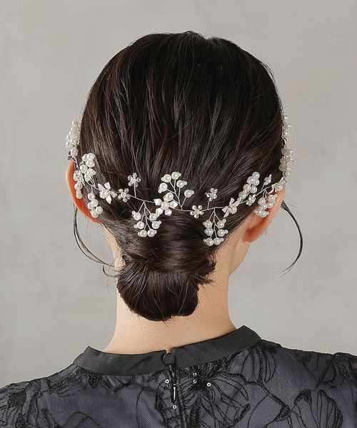 Kana パール ビジュー フラワー リーフ ヘッドドレス ヘアアクセサリー