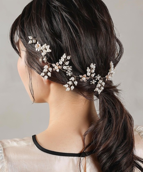 Kana パール ビジュー フラワー リーフ ヘッドドレス ヘアアクセサリー