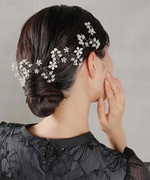 Kana パール ビジュー フラワー リーフ ヘッドドレス ヘアアクセサリー