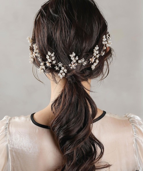 Kana パール ビジュー フラワー リーフ ヘッドドレス ヘアアクセサリー
