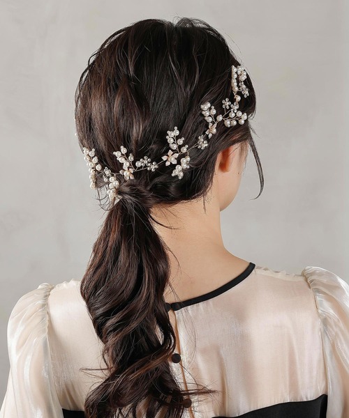 Kana パール ビジュー フラワー リーフ ヘッドドレス ヘアアクセサリー
