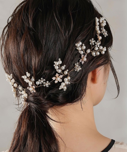 Kana パール ビジュー フラワー リーフ ヘッドドレス ヘアアクセサリー