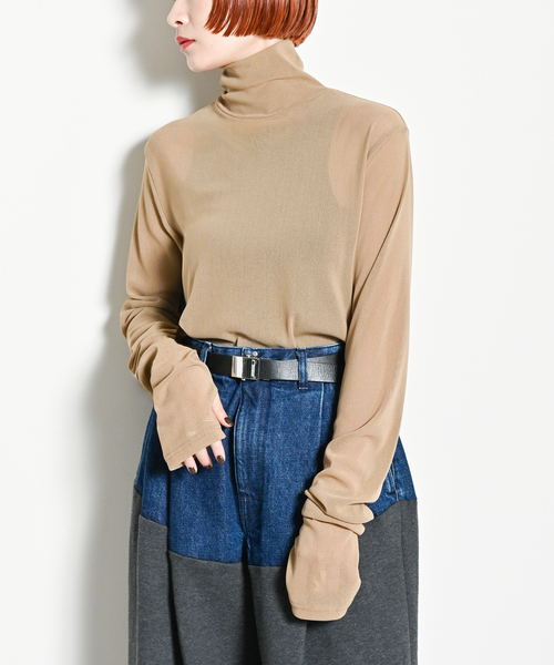 CITYSHOP（シティショップ） tシャツ SHEER HIGH NECK TOP：カットソー Lam Jersey High Neck Sheer Topカットソーサイズ2