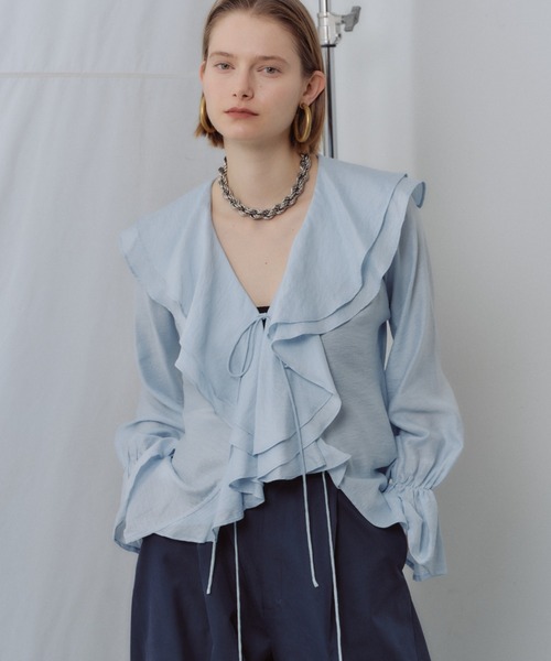 ブラウス シャツ Sheer ruffle frill blouse / シアーラッフルフリル ブラウス シャツ Sheer ruffle frill blouse / シアーラッフルフリル