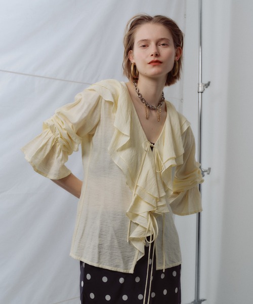 ブラウス シャツ Sheer ruffle frill blouse / シアーラッフルフリル