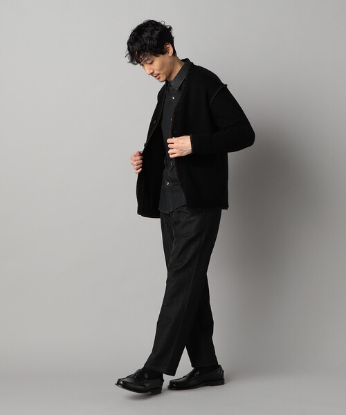 COMME CA DU MODE MEN 80s ウールカーディガン 黒 COMME CA MEN（コムサメン） カーディガン ブランケットステッチ