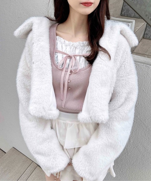 美品 アメリ ドッキングニット セーター シャツ フリンジ オフホワイト F Ameri VINTAGE - 美品 アメリ ドッキングニット セーター シャツ