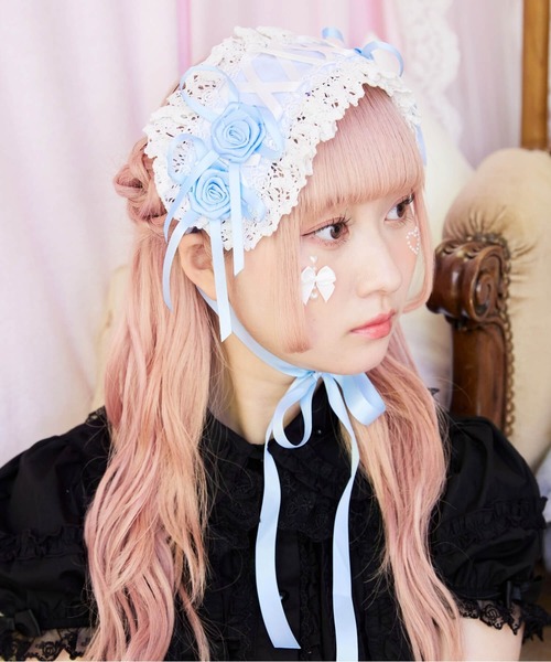 薔薇モチーフヘッドドレス&つけ襟・ネイビー2点セット BODYLINE レースアップ2連薔薇ヘッドドレス : ZOZOTOWN Yahoo!店
