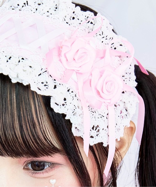 BODY LINE ボンネット　ヘッドドレス　ロリィタ　ピンク　黒　2色セット BODYLINE レースアップ2連薔薇ヘッドドレス : ZOZOTOWN Yahoo!店