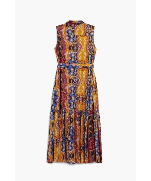 パーティードレス ワンピース Christian Lacroix エスニックプリント×ティアードシルエット ノースリーブドレスの画像